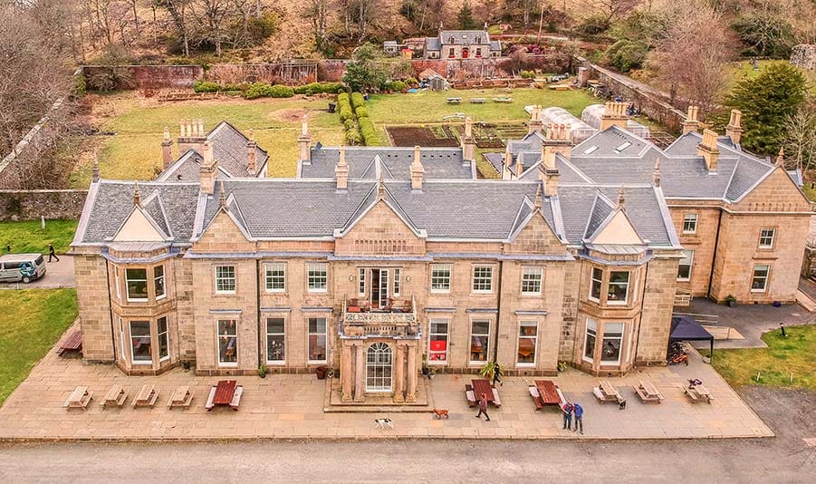 raasay house hotel skye from above drone